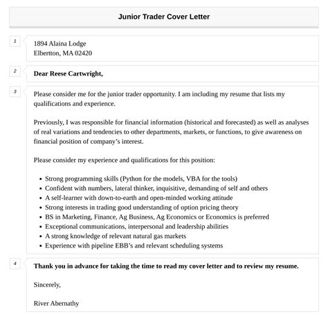 Junior Trader Cover Letter Velvet Jobs