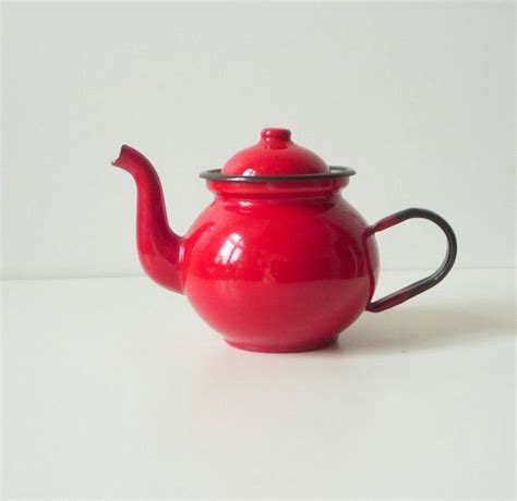 Red Enamel Teapot Vintage Polish Teajug Farhouse Chttage Pot Red