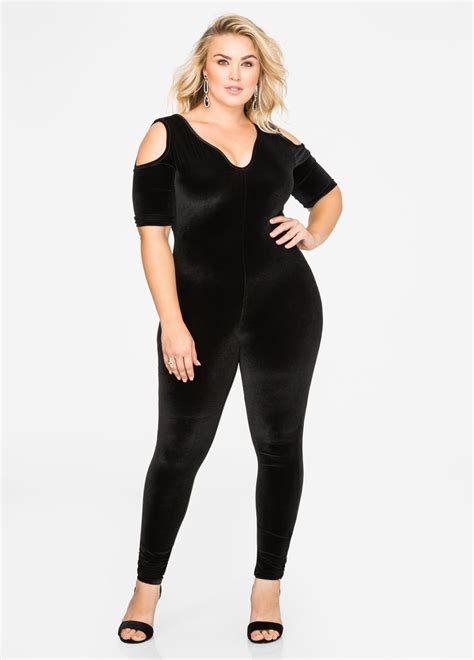 Plus Size Velvet Cold Shoulder Catsuit 041 6182x Off Shoulder Fashion