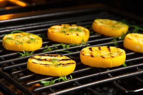 Premium Ai Image Cooking Halves Of Baby Squashes On Hot Grate