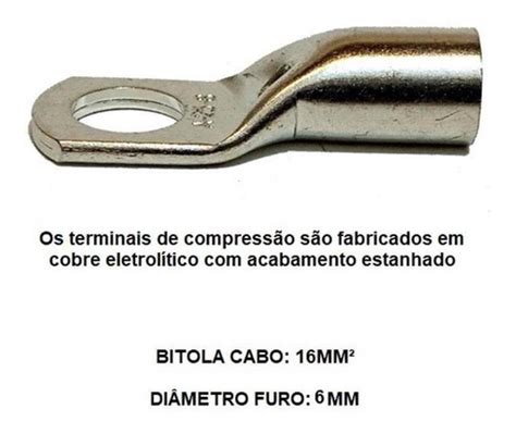 Kit 50 Terminal Olhal De Compressão Cobre 16mm Furo 6mm