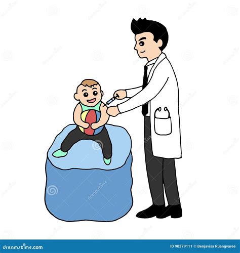 Doctor Inject Vaccine To Baby, Vector Design Illustration Hand Drawn Stock Vector - Illustration ...