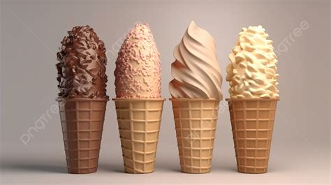 3d Ice Cream Cones In Different Flavors Background 3d Illustration Ice