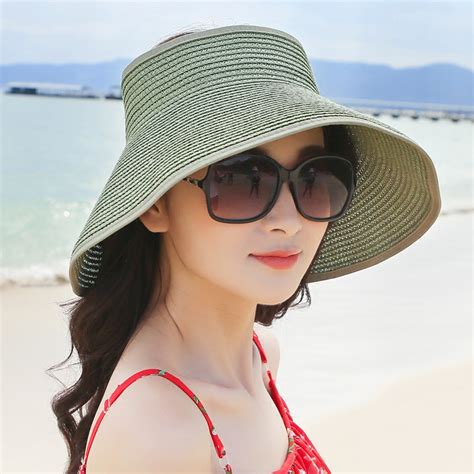 Women Lady Foldable Roll Up Wide Brim Beach Sun Straw Hat Outdoor Gardening Summer Visor Cap At