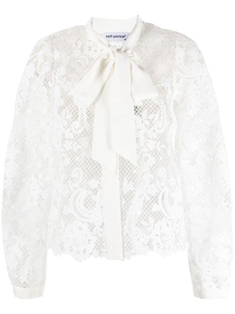 Self Portrait Pussy Bow Lace Shirt Farfetch