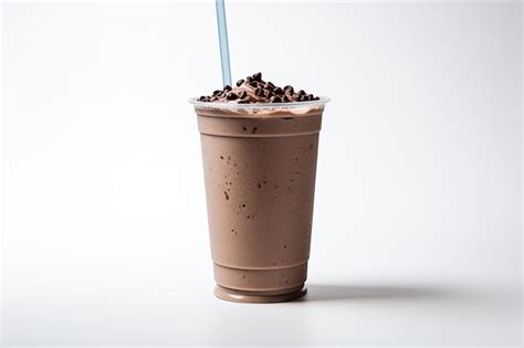 Chocolate Milkshake In A Plastic Cup Premium Ai Generated Image