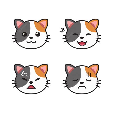 Premium Vector Vector Cartoon Set Of Cute Cat Faces Showing Different