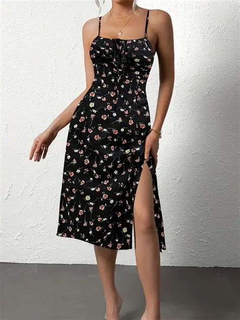 Floral Print Cami Dress Sexy Shirred Backless Spaghetti Strap Dress