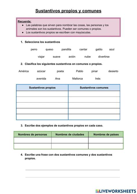 Sustantivos Propios Y Comunes Interactive Activity For Segundo De Primaria Live Worksheets