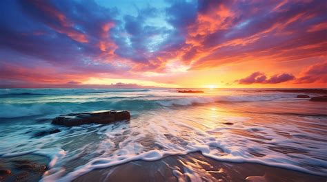 Premium Ai Image Beautiful Of Colorful Ocean Beach Sunrise