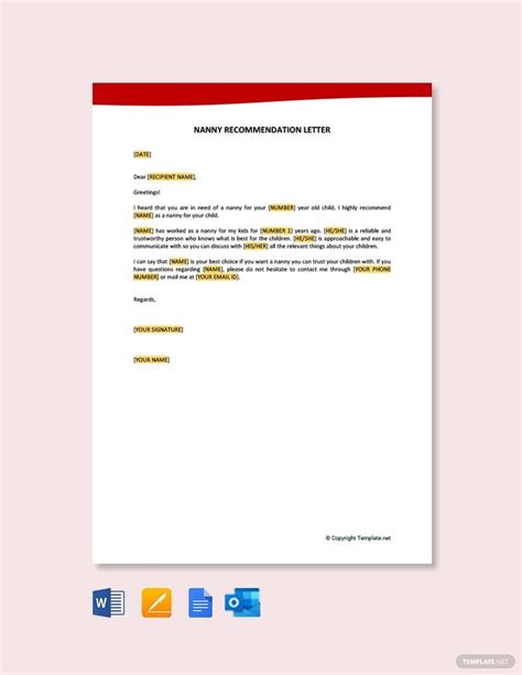 Nanny Recommendation Letter In Google Docs Pages Word Outlook PDF