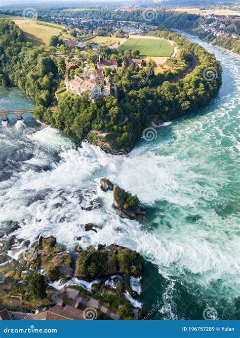 Aerial Photography With Drone Of Rhine Falls With Schloss Laufen Castle