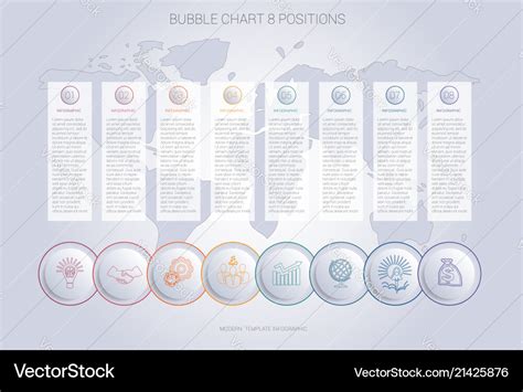 Infographics color bubble chart template for 8 Vector Image