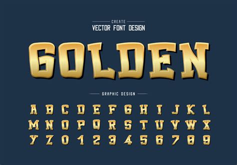 Gold Font And Cartoon Alphabet Vector Golden Typeface And Number