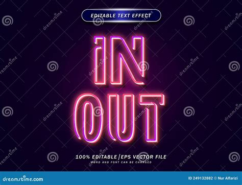 Colorful In Out Neon Text Editable Effect Stock Vector Illustration