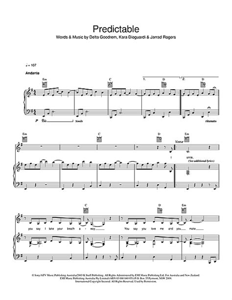 Delta Goodrem "Predictable" Sheet Music for Piano Solo | Download PDF ...