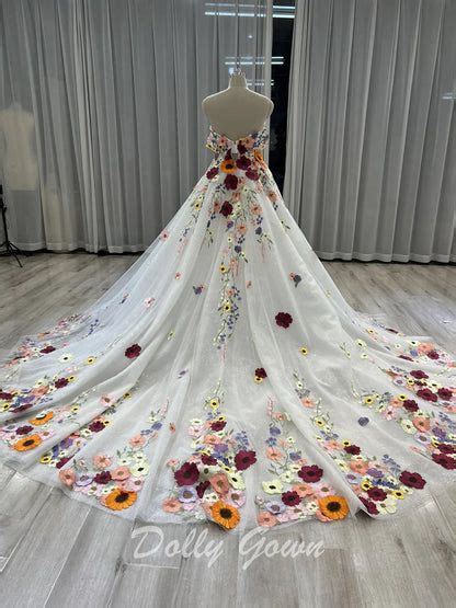 Romantic Fairy Tulle 3d Floral Colorful Wedding Dress Wedding Dresses