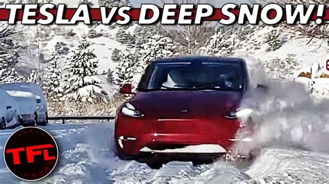 Watch This Tesla Model Y Drive In Deep Snow With All-Season Tires