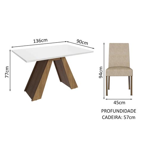 Conjunto Sala De Jantar Mesa Tampo De Madeira Cadeiras Rustic Branco