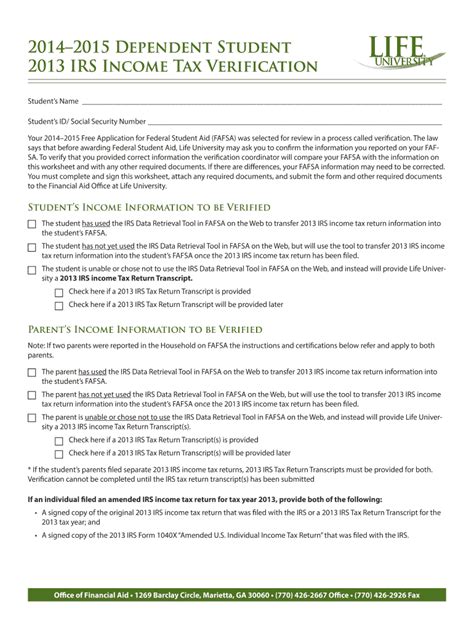 Fillable Online Life 20142015 Dependent Student 2013 IRS Income Tax