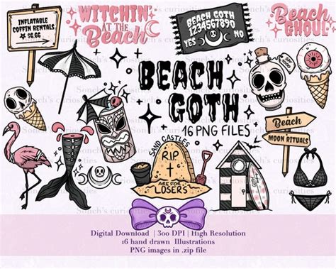 Beach / Summer Goth Clipart Set Printable Digital Download - Etsy