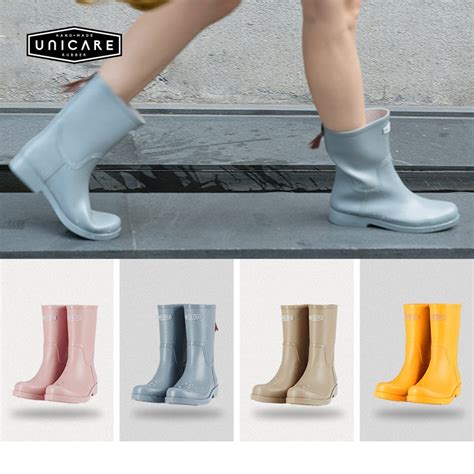 Unicare雨鞋女时尚款外穿 欧美中筒雨靴防水防滑胶鞋 户外涉水鞋 Taobao