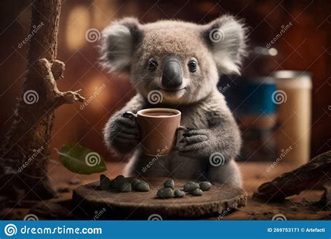 Koala Drinking A Cup Of Coffee In The Morning AI Generated Content