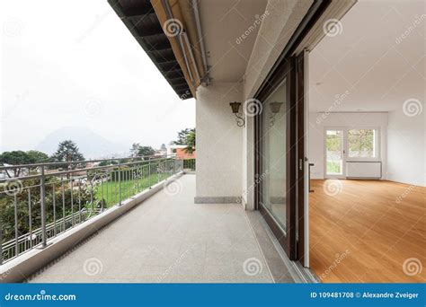 Exterior of Modern Apartment Wide Balcony Stock Photo - Image of light ...