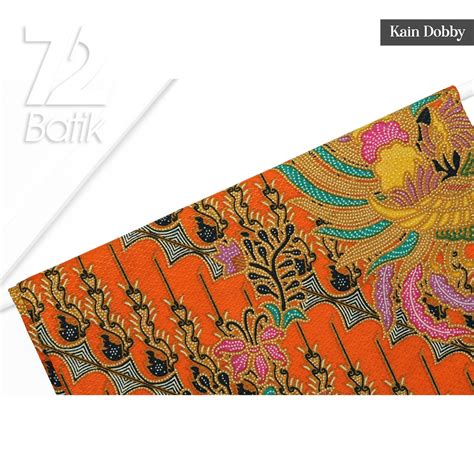 Katun Premium Dobby Batik Fabric With Mlungker Orange Flower Motif