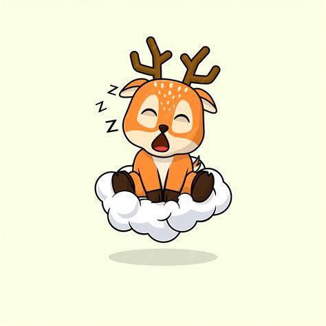 Premium Vector | Vector cute baby deer cartoon sleeping on the cloud ...