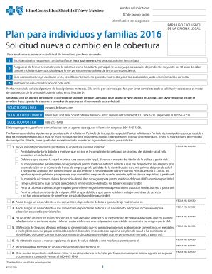 Fillable Online Plan Para Individuos Y Familias Blue Cross And