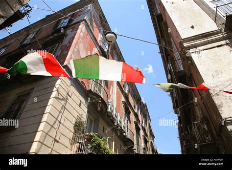 Italian Flags In The Spacconapoli Street Of Naples Italy Stock Photo