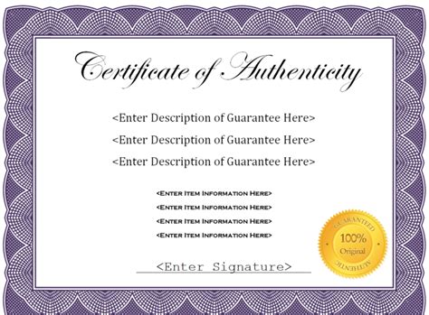 Best Certificate Of Authenticity Templates Word Pdf Day To Day