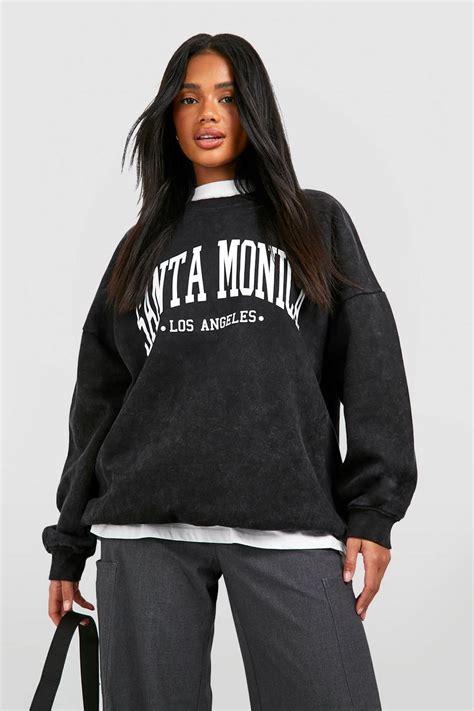 Santa Monica Slogan Oversized Washed Sweatshirt Boohoo Uk