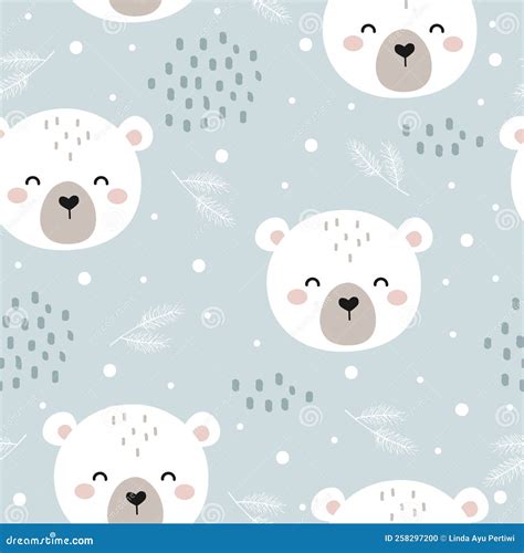 Cute Seamless Vector Pattern With Polar Bear Stock Vector