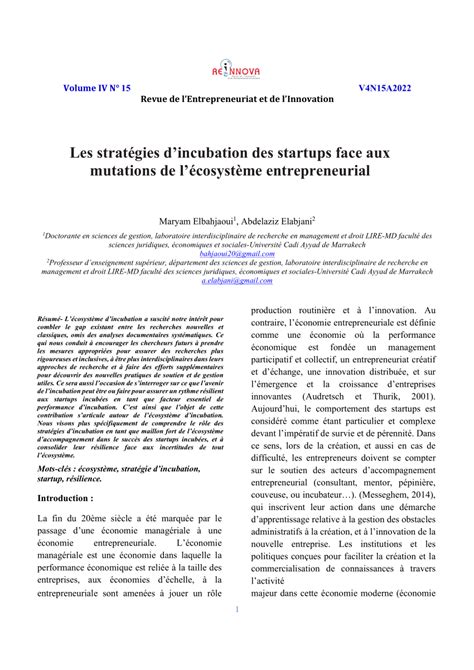 Pdf Les Stratégies Dincubation Des Startups Face Aux Mutations De L