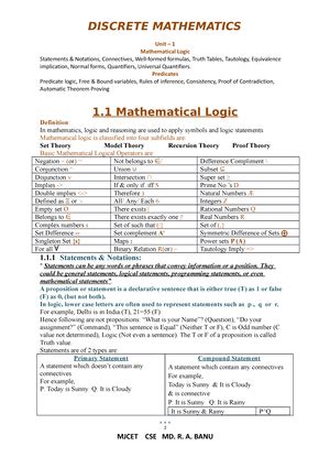 DM Unit 1 Simple Notes Discrete Mathematics Studocu