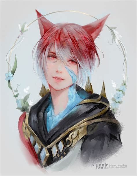 An Anime Character With Red Hair And Blue Eyes Wearing A Cat Ears Costume Surrounded By Flowers