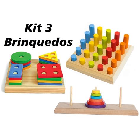 Kit TORRE DE HANÓI PINOS DE ENCAIXE FORMAS GEOMÉTRICAS Jogo de