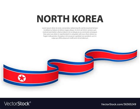 Waving ribbon or banner with flag north korea Vector Image