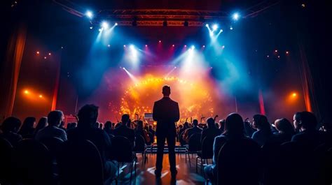 Premium Photo Man Standing In Front Of Crowd Of People In Front Of Stage