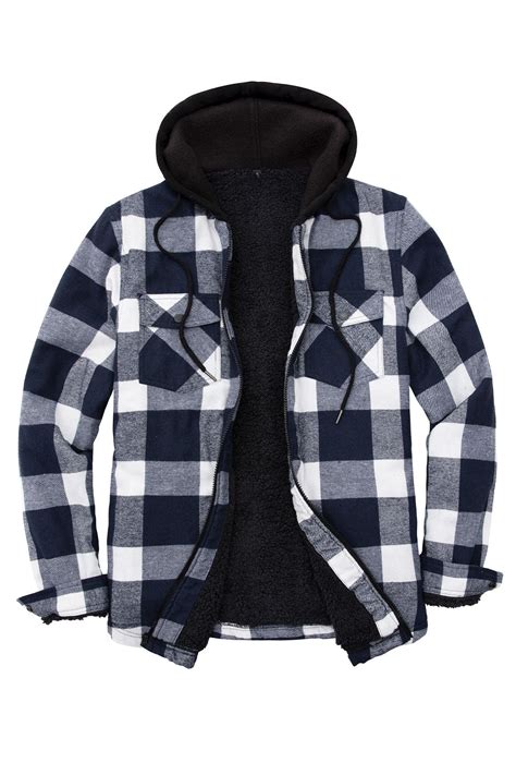 Men S Sherpa Lined Flannel Shirt Jacket With Hood Plaid Shirt Jac Flannelgo