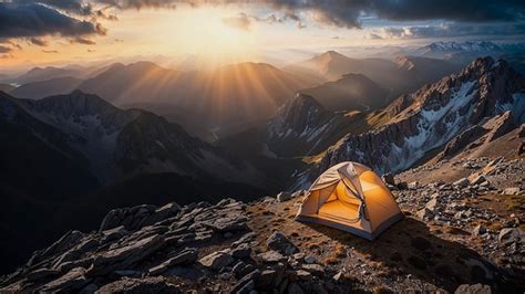 Premium Photo | Camping in the mountains at sunset