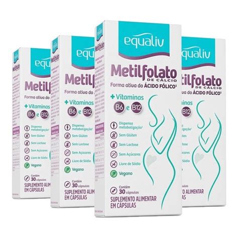 Kit 4x Metilfolato de Cálcio 30 cápsulas 360mcg B12 B6 Equaliv