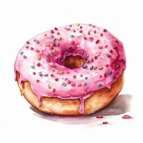 Premium Photo | Painting of a pink donut with sprinkles and sprinkles ...