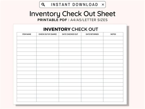 Inventory Sign Out Sheet Checkout Form