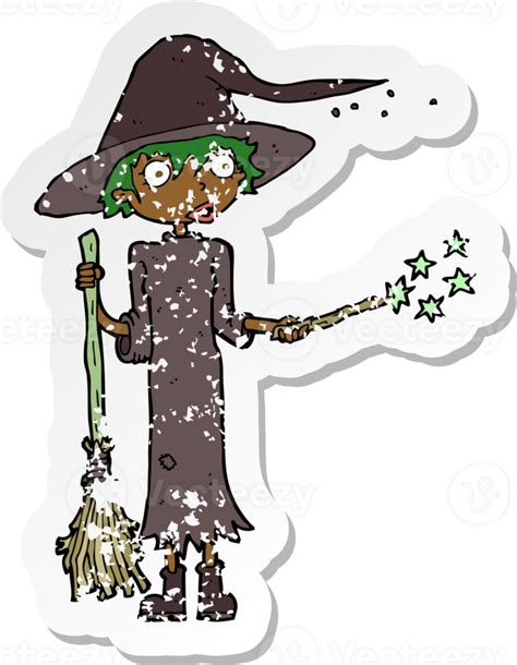 Retro Distressed Sticker Of A Cartoon Witch Casting Spell 36450794 Png