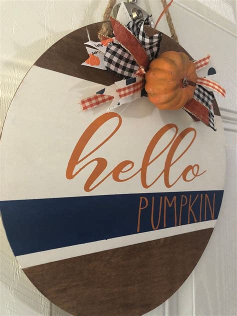 Round Wood Door Hanger Hello Pumpkin Etsy