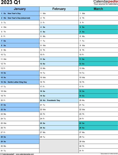 Yearly Quarters Printable Template Calendar