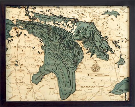 Bathymetric Map Lake Huron, Michigan - Scrimshaw Gallery